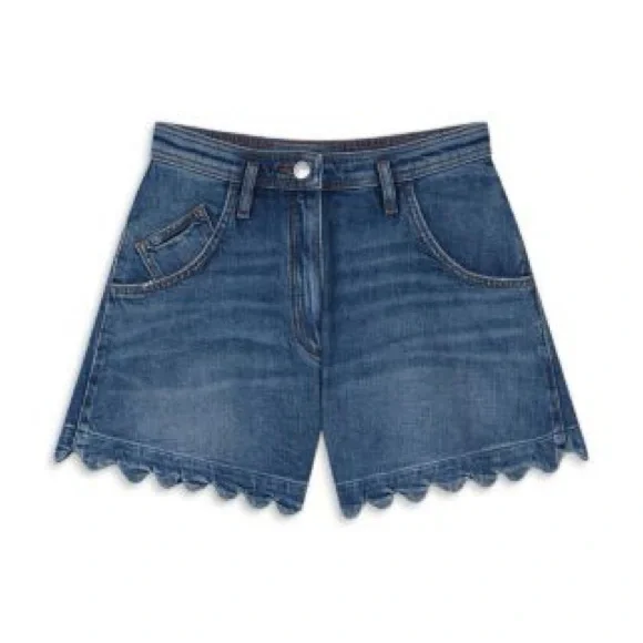 Maje Blue Scalloped Jean Shorts - Picture 1 of 3